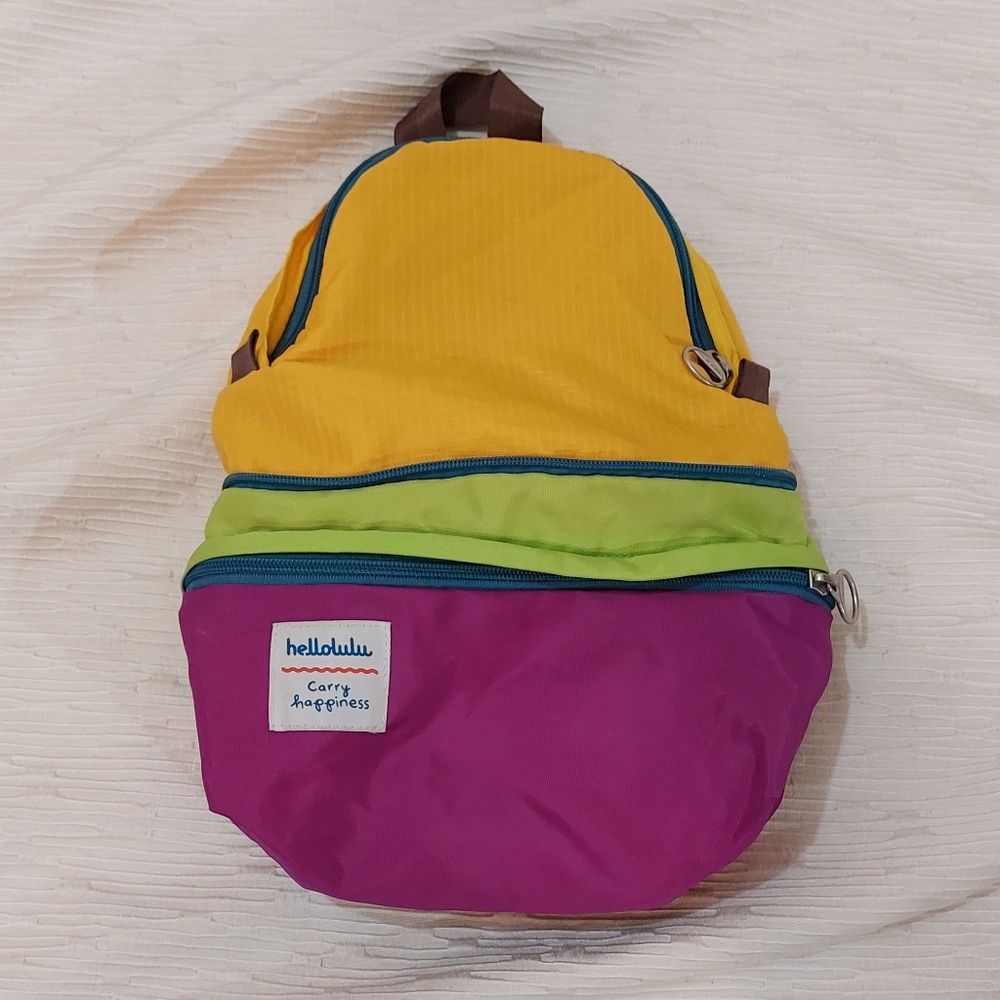 Hellolulu Kids Colorblock Backpack in Yellow, Green & Purple